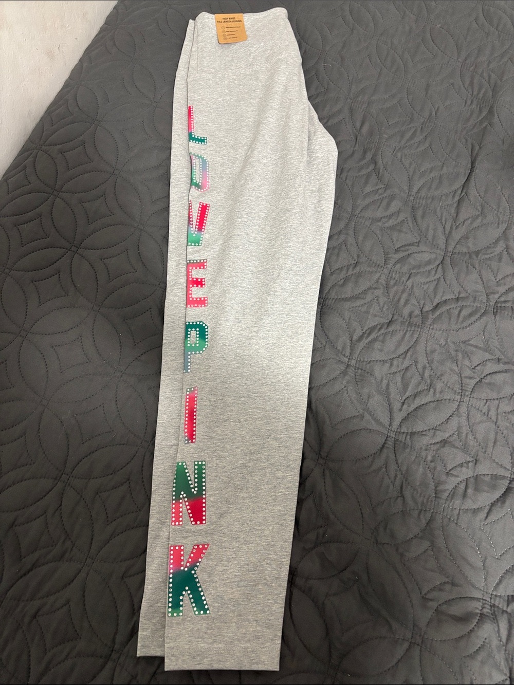 PINK Victoria's Secret Gray Leggings with Pink & Green Logo